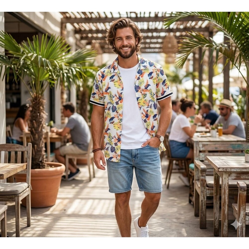 Original Use Men’s XXL Tropical Button Up Shirt Short Sleeve Palm Leaf Mesh Top